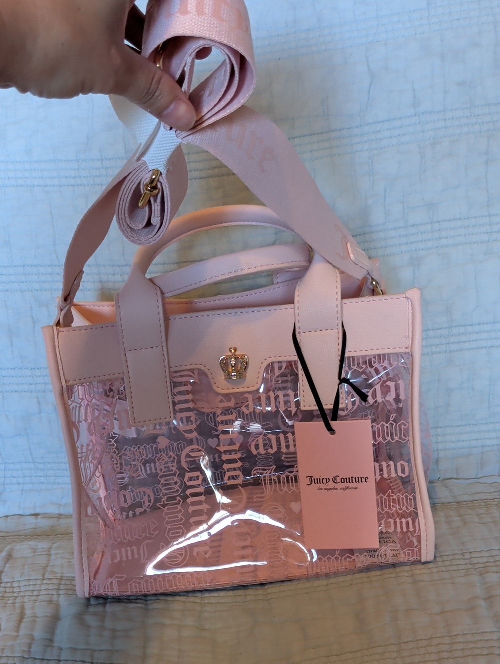 Juicy Couture Pink Clear Satchel with Gold Crown Accent